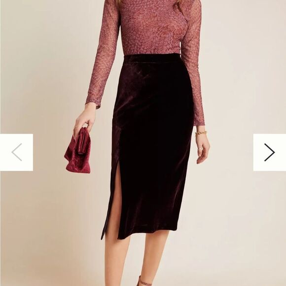 Maeve Purple Velvet Pencil Midi Skirt | Size 8 - Picture 1 of 9